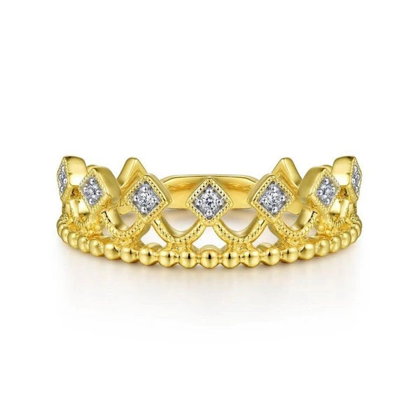 14K Yellow Gold Diamond Crown Ring