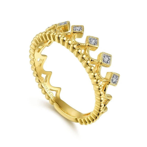 14K Yellow Gold Diamond Crown Ring