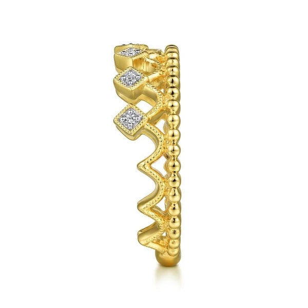 14K Yellow Gold Diamond Crown Ring