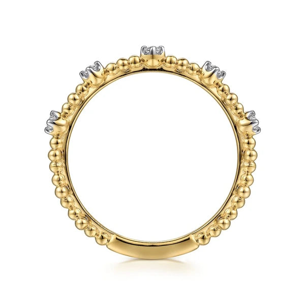 14K Yellow Gold Diamond and Bujukan Bead Station Stackable Ring