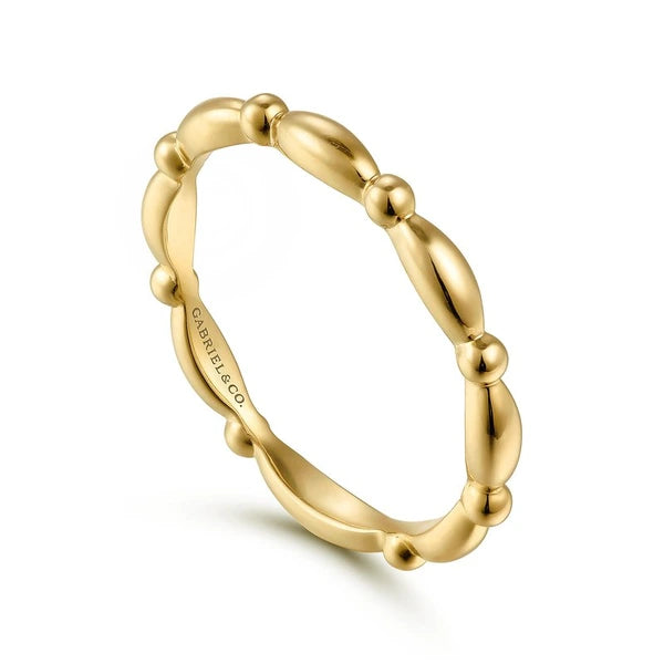 14K Yellow Gold Orzo shape and  Bujukan Bead Station Stackable Ring
