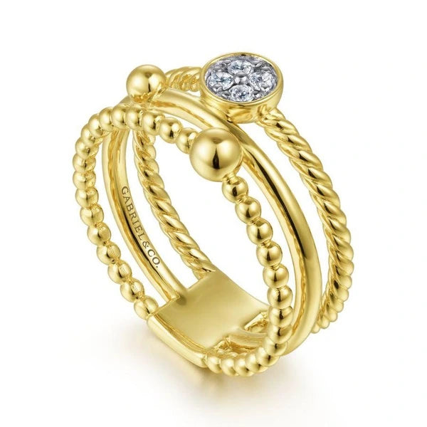 14K Yellow Gold Diamond and Twisted Rope Bujukan Ring