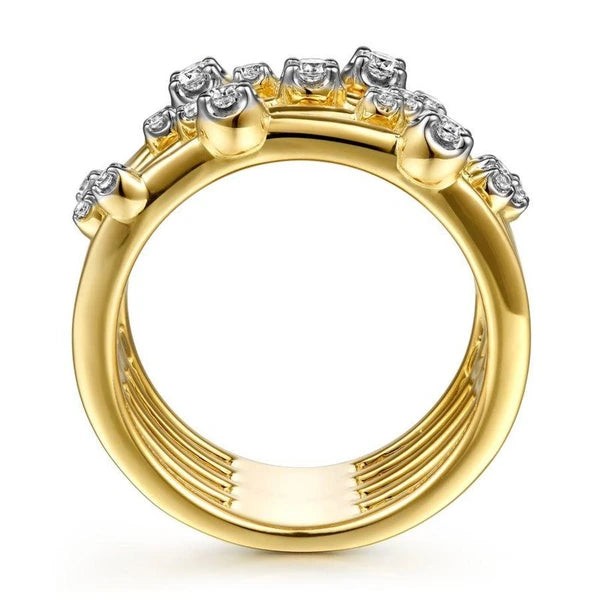 14K Yellow Gold Multi Row Diamond Wide Band