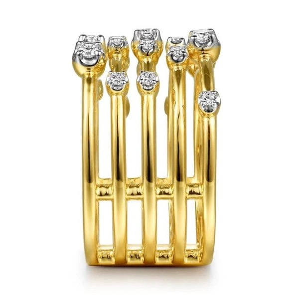 14K Yellow Gold Multi Row Diamond Wide Band
