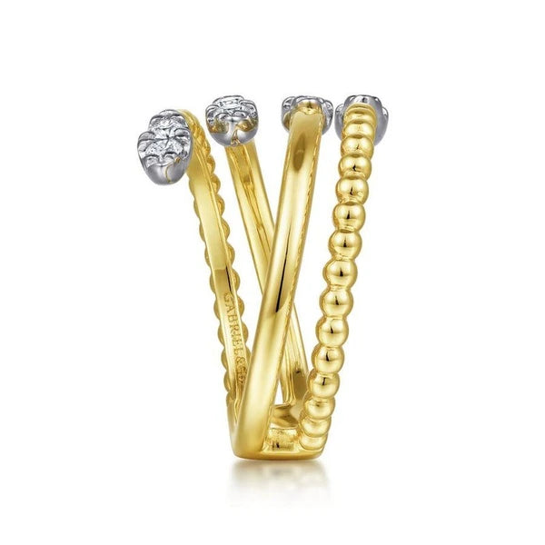 14K Yellow Gold Diamond Bujukan Bypass Ring