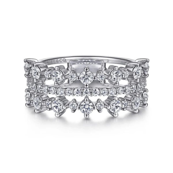 14K White Gold Three Row Diamond Ring