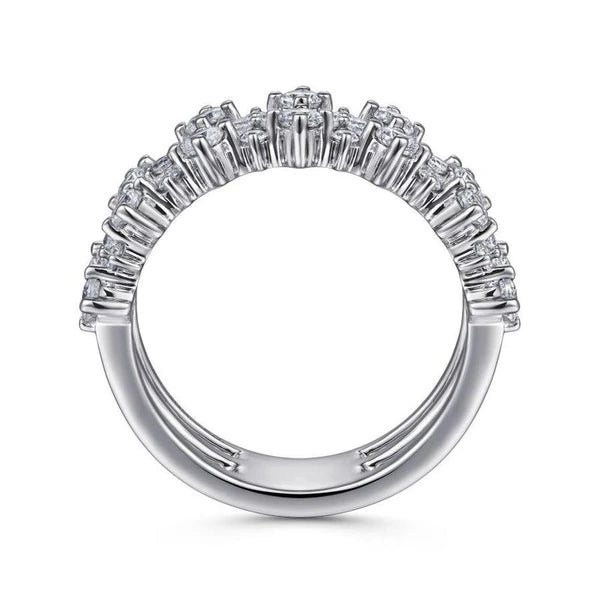 14K White Gold Three Row Diamond Ring