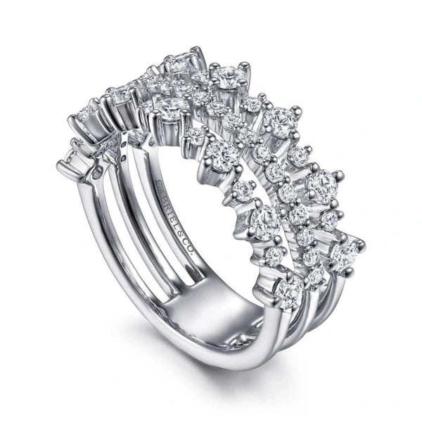 14K White Gold Three Row Diamond Ring