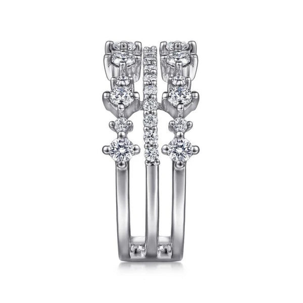 14K White Gold Three Row Diamond Ring