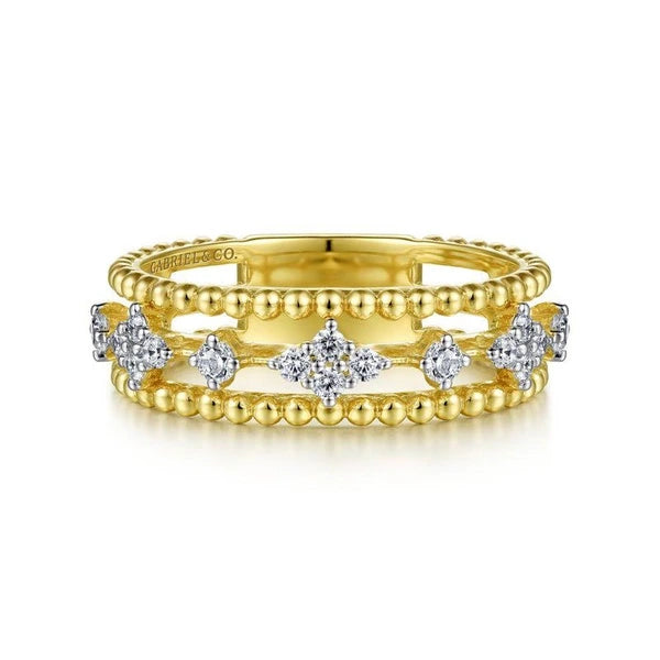 14K White-Yellow Gold Diamond and Bujukan Bead Ring