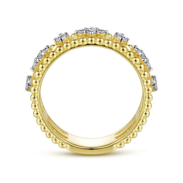 14K White-Yellow Gold Diamond and Bujukan Bead Ring