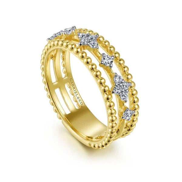 14K White-Yellow Gold Diamond and Bujukan Bead Ring