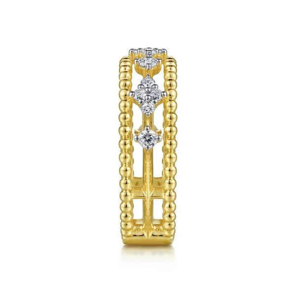 14K White-Yellow Gold Diamond and Bujukan Bead Ring