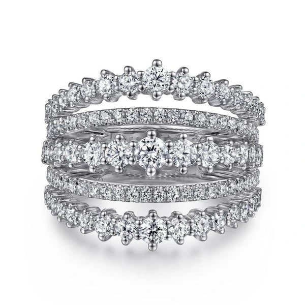 18K White Gold Layered Wide Band Diamond Ring