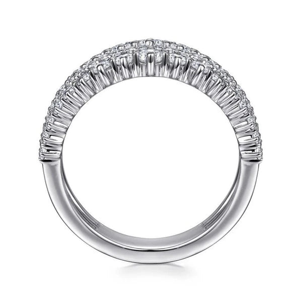 18K White Gold Layered Wide Band Diamond Ring