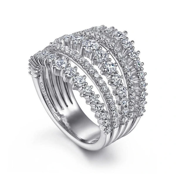 18K White Gold Layered Wide Band Diamond Ring