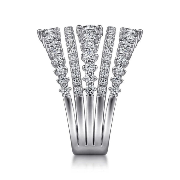 18K White Gold Layered Wide Band Diamond Ring