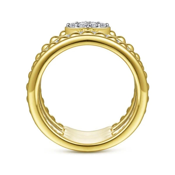 14K White-Yellow Gold Bujukan And Diamond Wide Band
