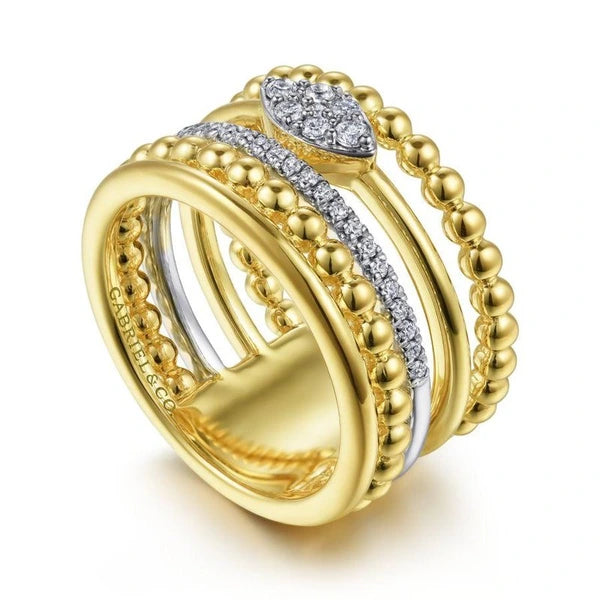 14K White-Yellow Gold Bujukan And Diamond Wide Band