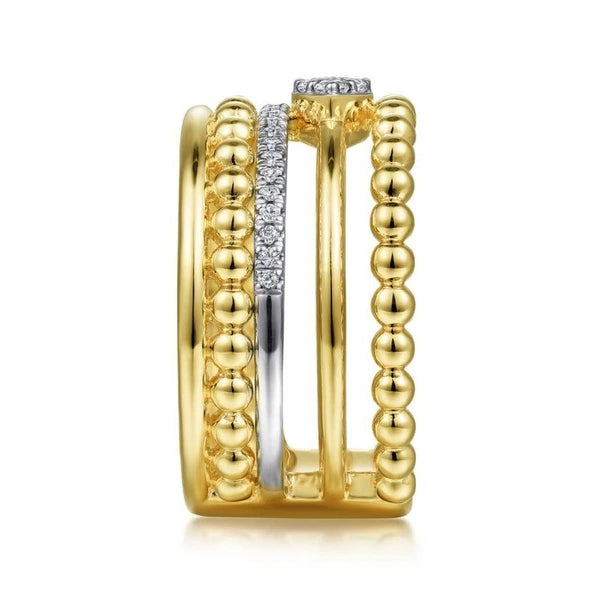 14K White-Yellow Gold Bujukan And Diamond Wide Band