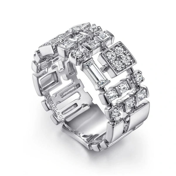 14K White Gold Wide Diamond Ring