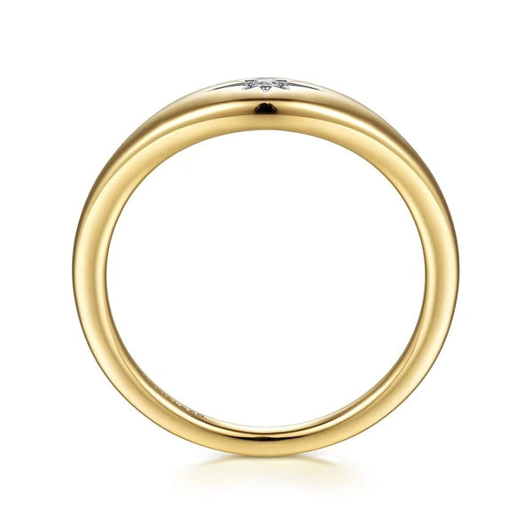 14K Yellow Gold Diamond Starburst Signet Ring