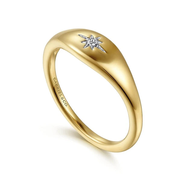 14K Yellow Gold Diamond Starburst Signet Ring
