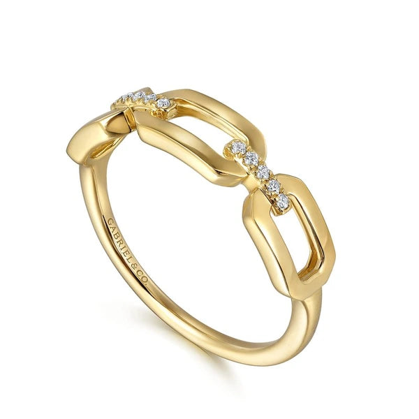 14K Yellow Gold Diamond Link Chain Ladies Ring