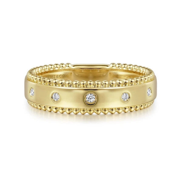 14K Yellow Gold Bujukan Diamond Bezel Wide Stackable Ladies Ring