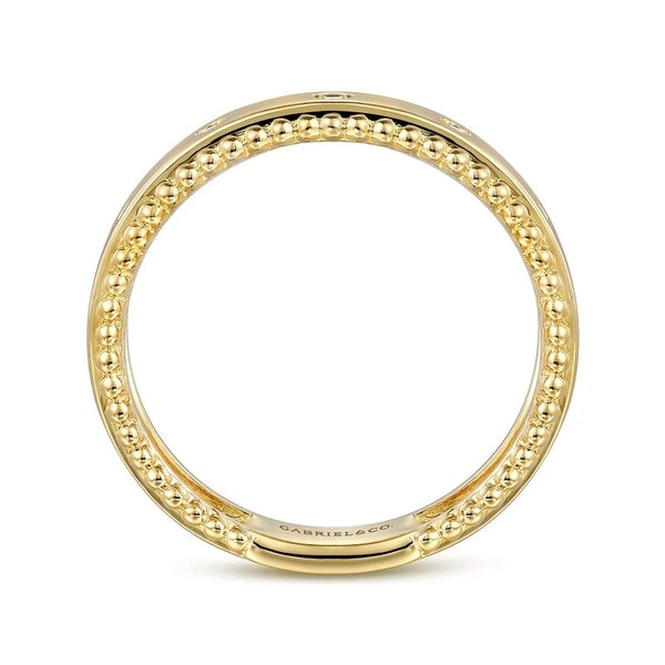 14K Yellow Gold Bujukan Diamond Bezel Wide Stackable Ladies Ring