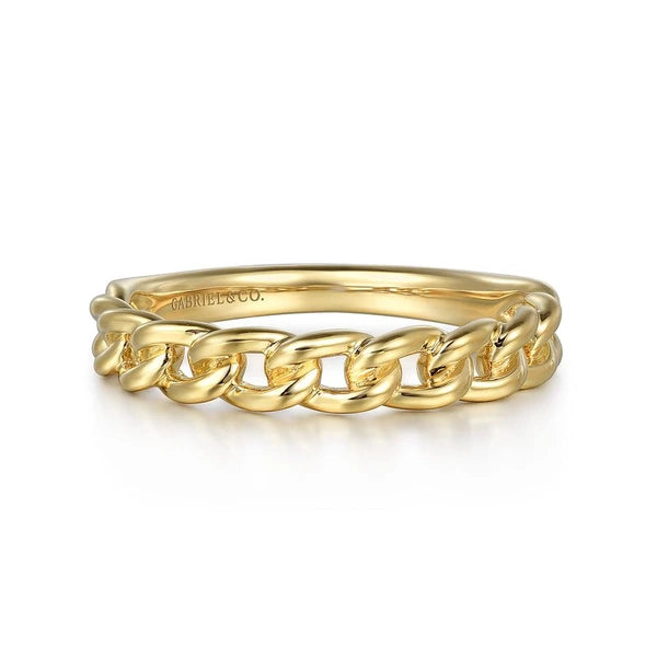 14K Yellow Gold Cuban Link Stackable Ring