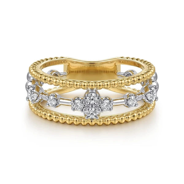 14K White and Yellow Gold Bujukan Diamond Easy Stackable Ladies Ring