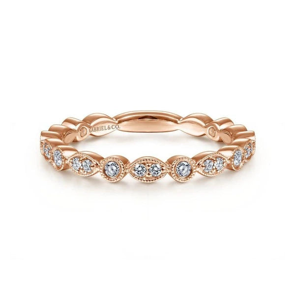14K Rose Gold Marquise and Round Station Diamond Ring