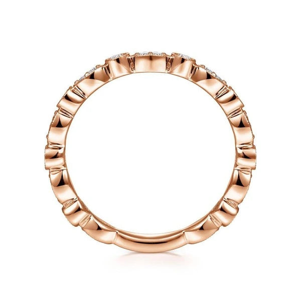 14K Rose Gold Marquise and Round Station Diamond Ring