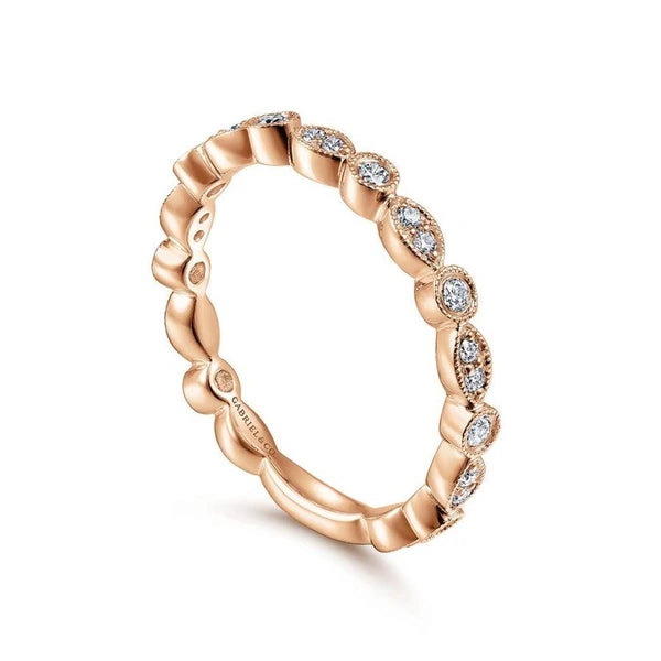 14K Rose Gold Marquise and Round Station Diamond Ring