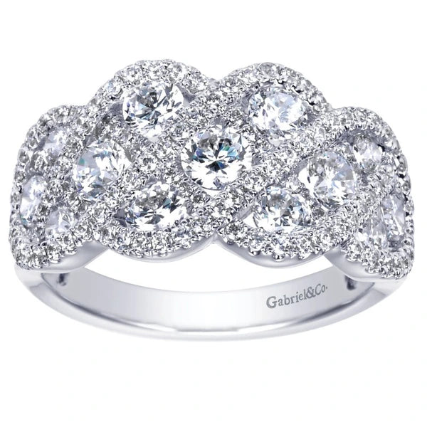 14K White Gold Woven Diamond Statement Ring