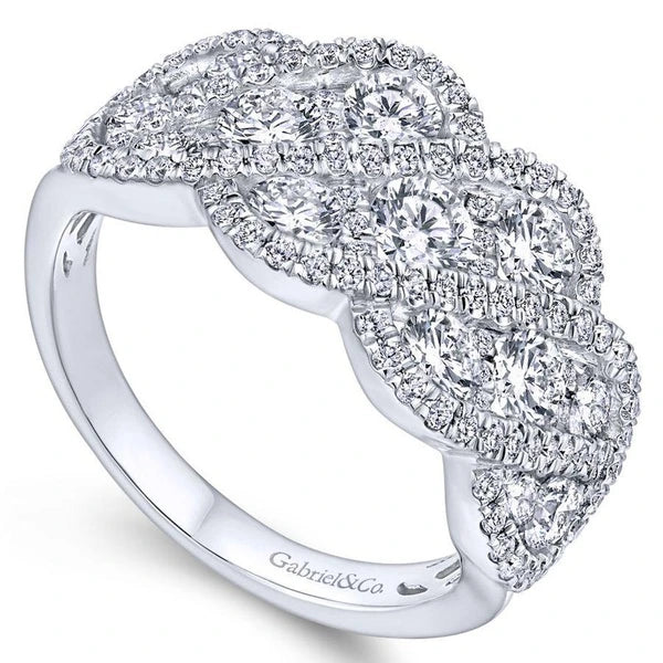 14K White Gold Woven Diamond Statement Ring