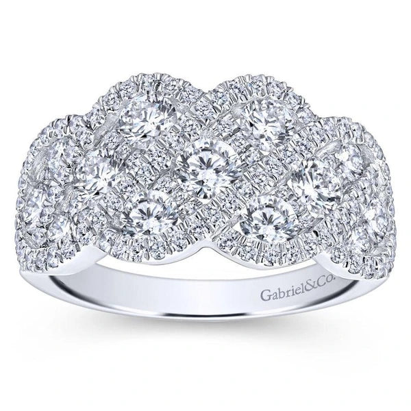 14K White Gold Woven Diamond Statement Ring