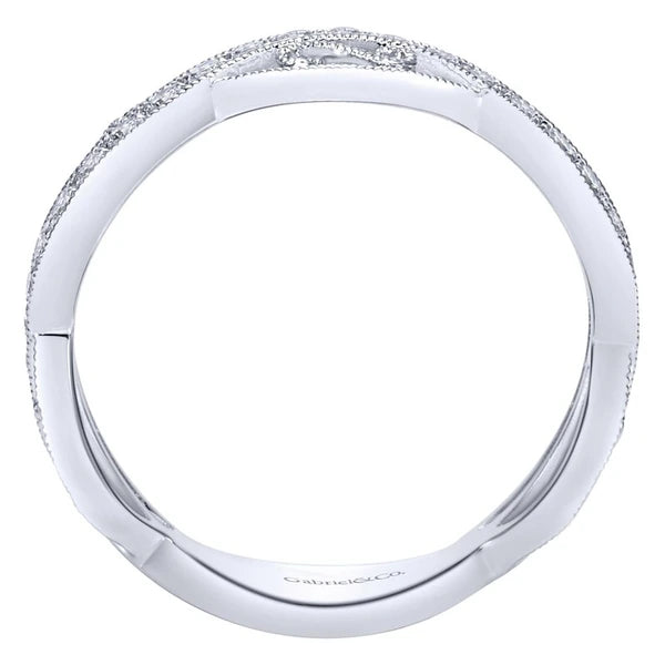 14K White Gold Twisted Filigree Diamond Stackable Ring