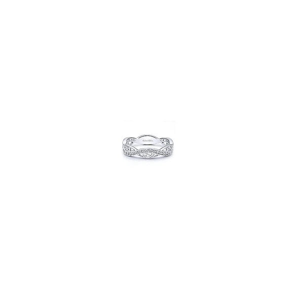 14K White Gold Twisted Filigree Diamond Stackable Ring