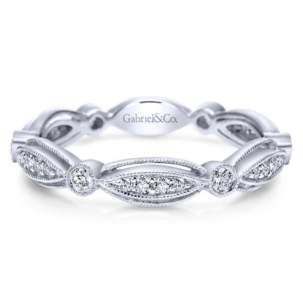14K White Gold Scalloped Stackable Diamond Ring