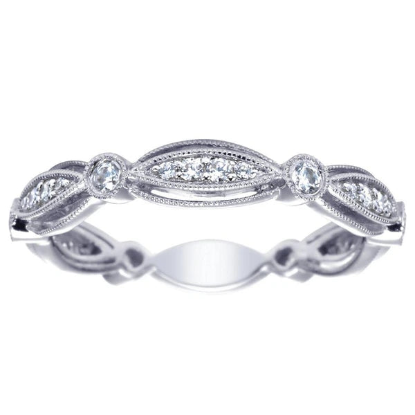 14K White Gold Scalloped Stackable Diamond Ring