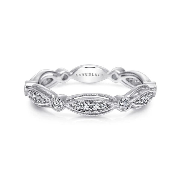 14K White Gold Scalloped Stackable Diamond Ring
