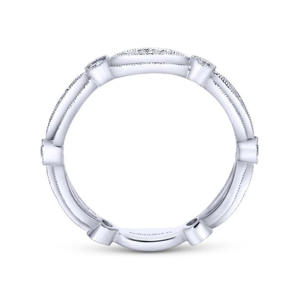 14K White Gold Scalloped Stackable Diamond Ring