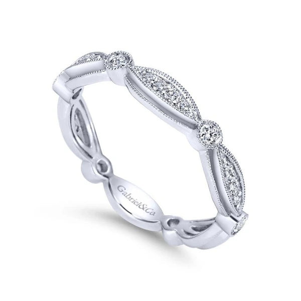 14K White Gold Scalloped Stackable Diamond Ring