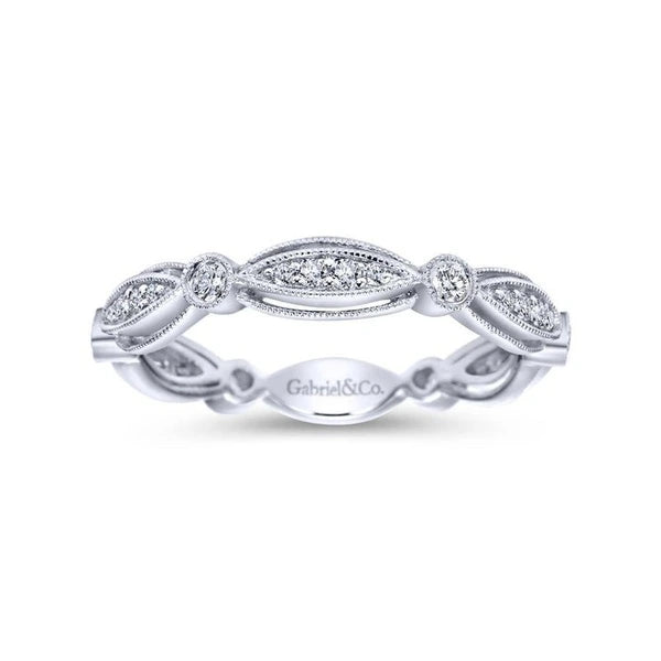 14K White Gold Scalloped Stackable Diamond Ring