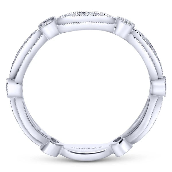 14K White Gold Scalloped Stackable Diamond Ring