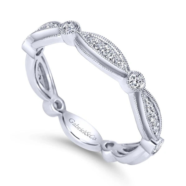 14K White Gold Scalloped Stackable Diamond Ring