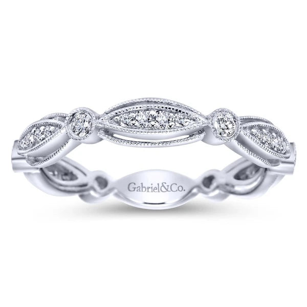 14K White Gold Scalloped Stackable Diamond Ring