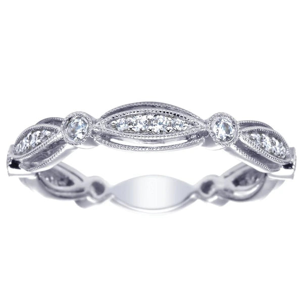 14K White Gold Scalloped Stackable Diamond Ring
